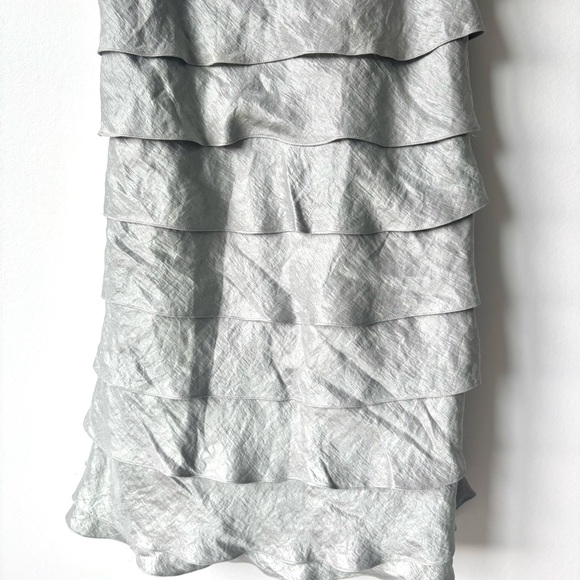 Adrianna Papell Silver Gray Tiered Layered Cocktail Sheath Dress Formal Maxi - Picture 4 of 10